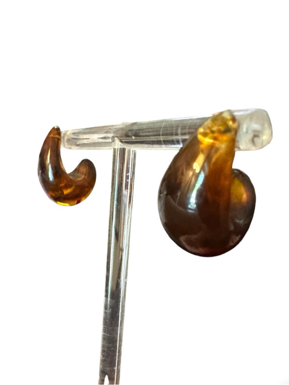 Amber Acrylic Tortoiseshell Teardrop Earrings - Picture 2 of 3